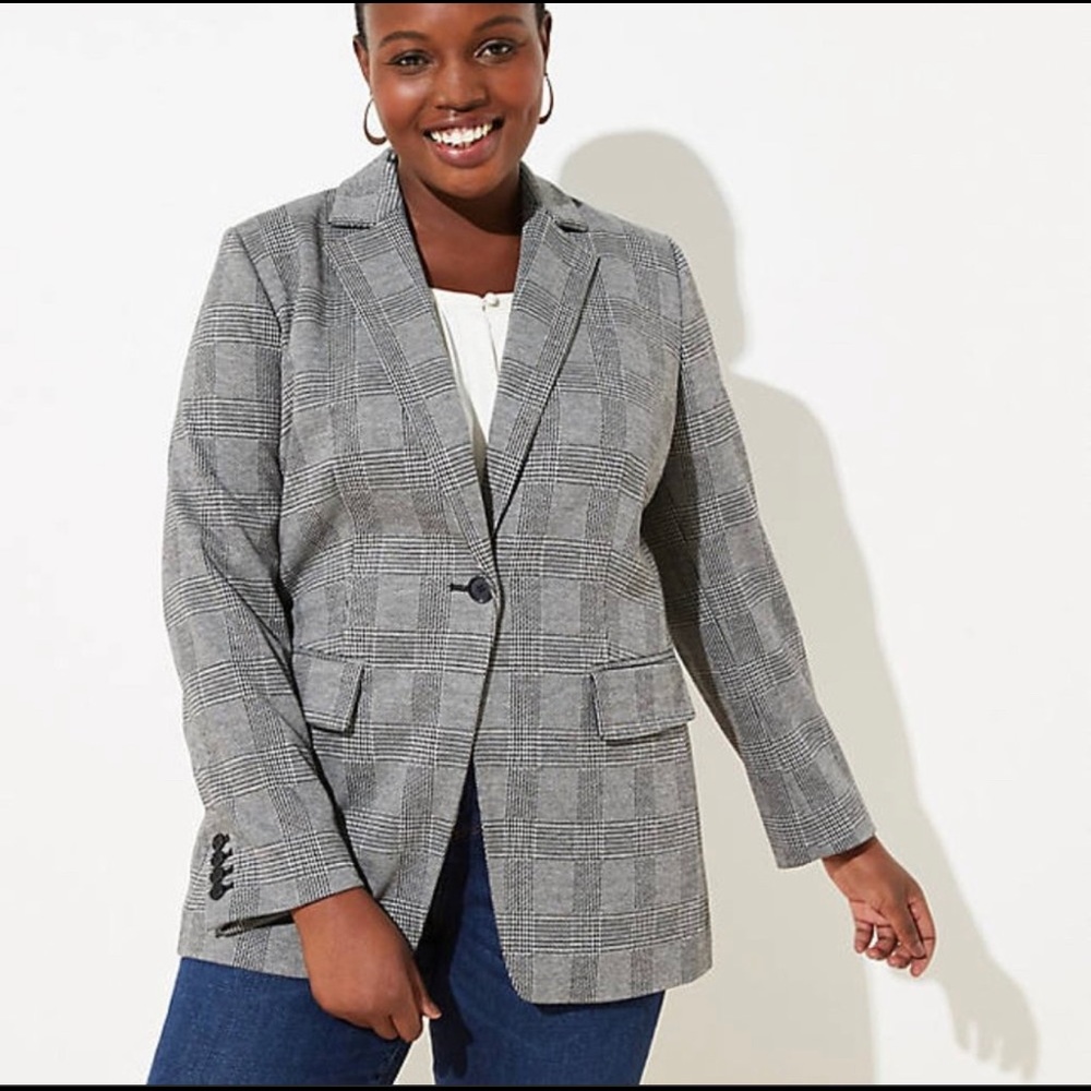 Ann Taylor Loft plaid Ling Knit Modern Blazer